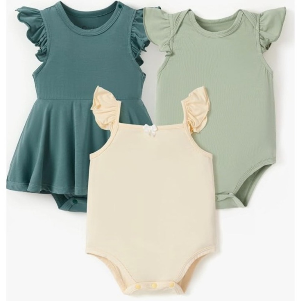 PatPat Bodysuits Set Baby Girl 3-6 Months Green NWT Bamboo Viscose 3-Pack